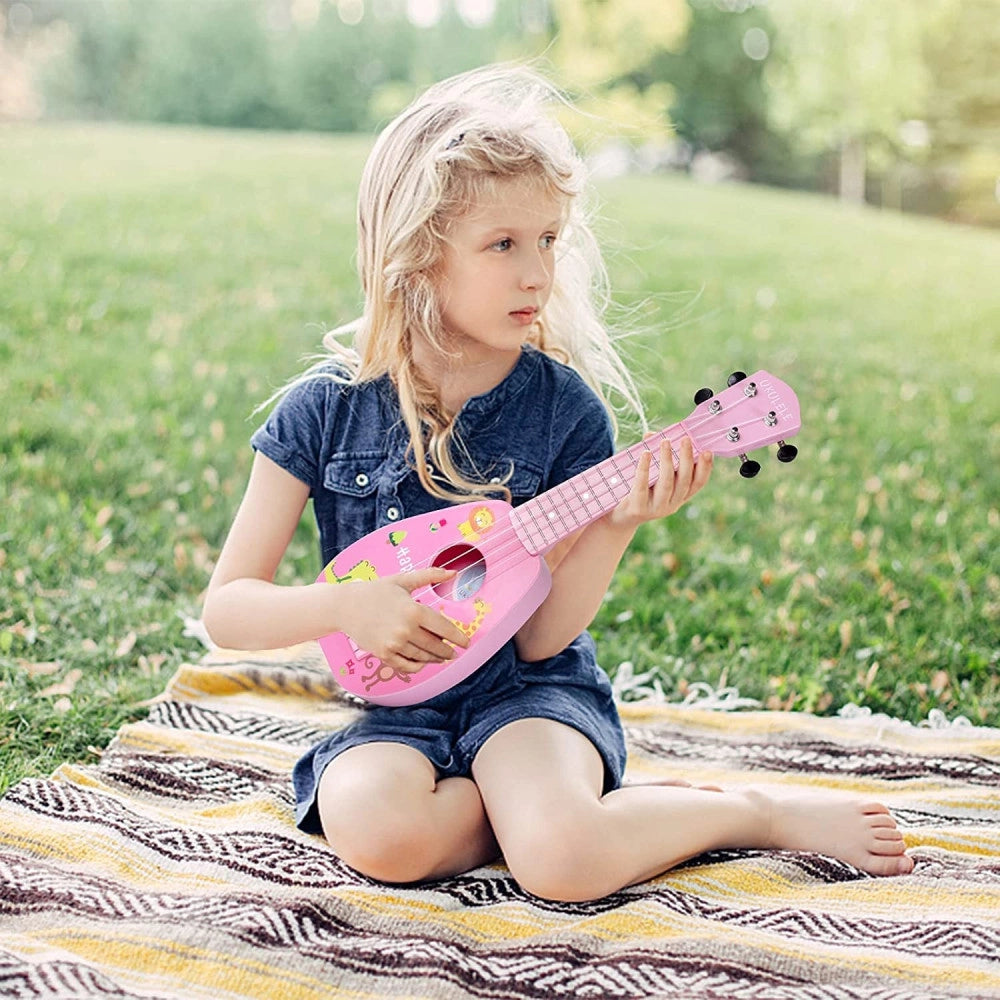 Trade Shop - Chitarra Ukulele Con 4 Corde Giocattolo In Plastica Da 44 Cm Per Bambini Q-gu05 -