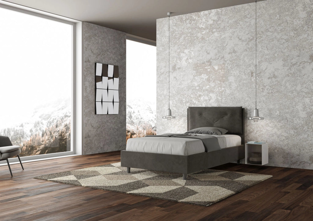 BS COM Letto una piazza e mezza senza rete imbottito 120x210 microfibra grigio