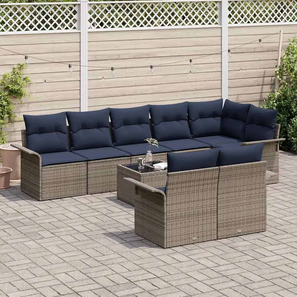 Set Divano da Giardino con cuscino 9 pcs Grigio polyrattan 3345425