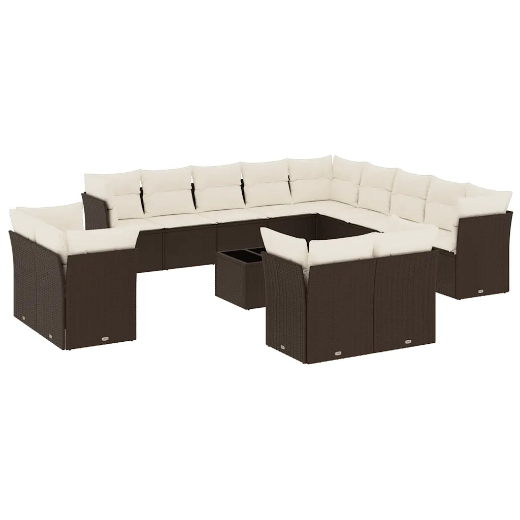 Set Divani da Giardino 14pz con Cuscini in Polyrattan Marrone 3250402