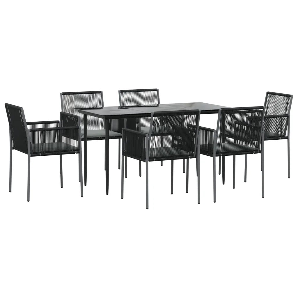 Set Pranzo Giardino 7 pz con Cuscini Polyrattan e Acciaio Nero 3187068