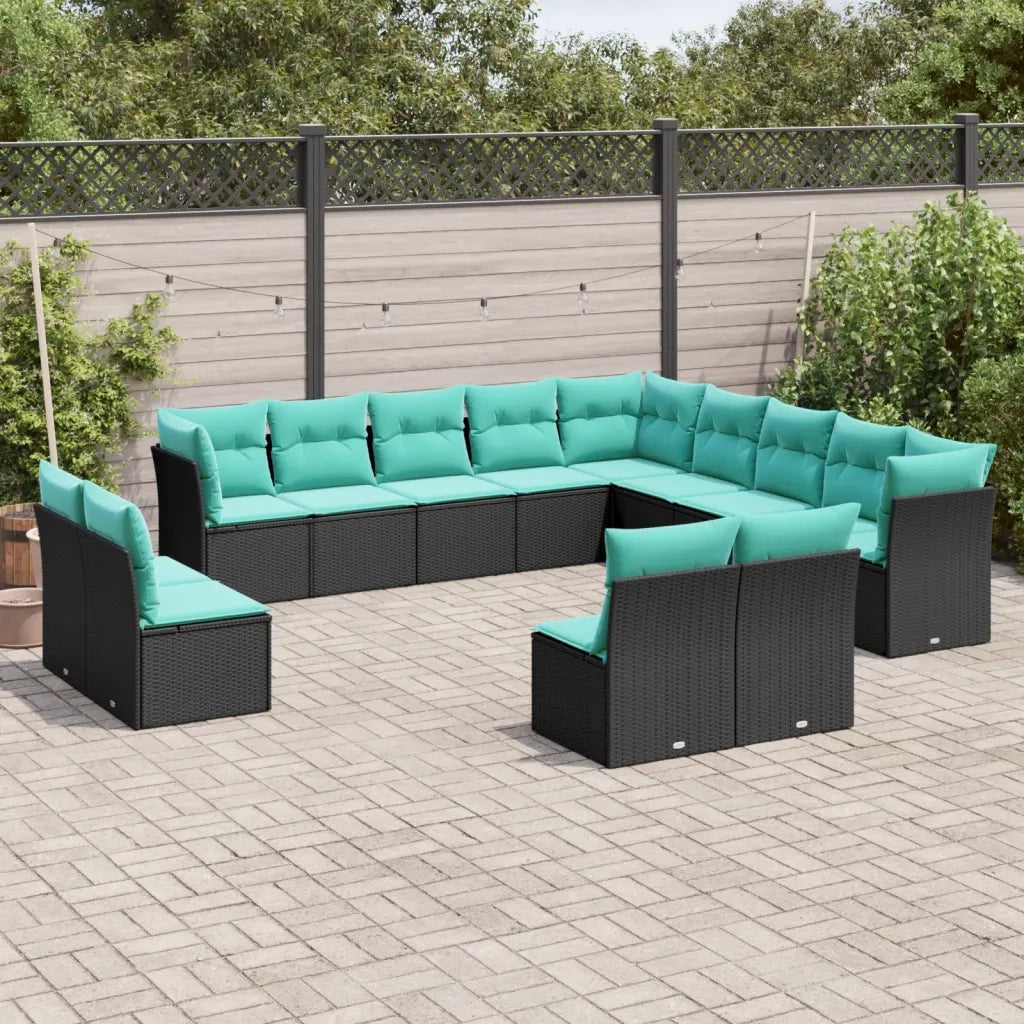 Set Divani da Giardino 13 pz con Cuscini Nero in Polyrattan 3218487
