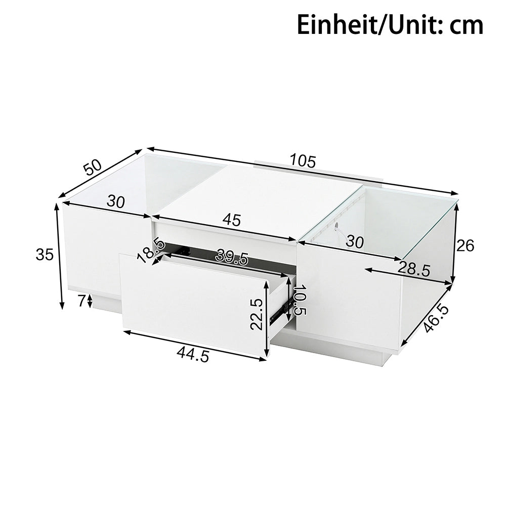 Tavolino-Xylo-105cm vetro LED 2 cassetti spazio archiviazione