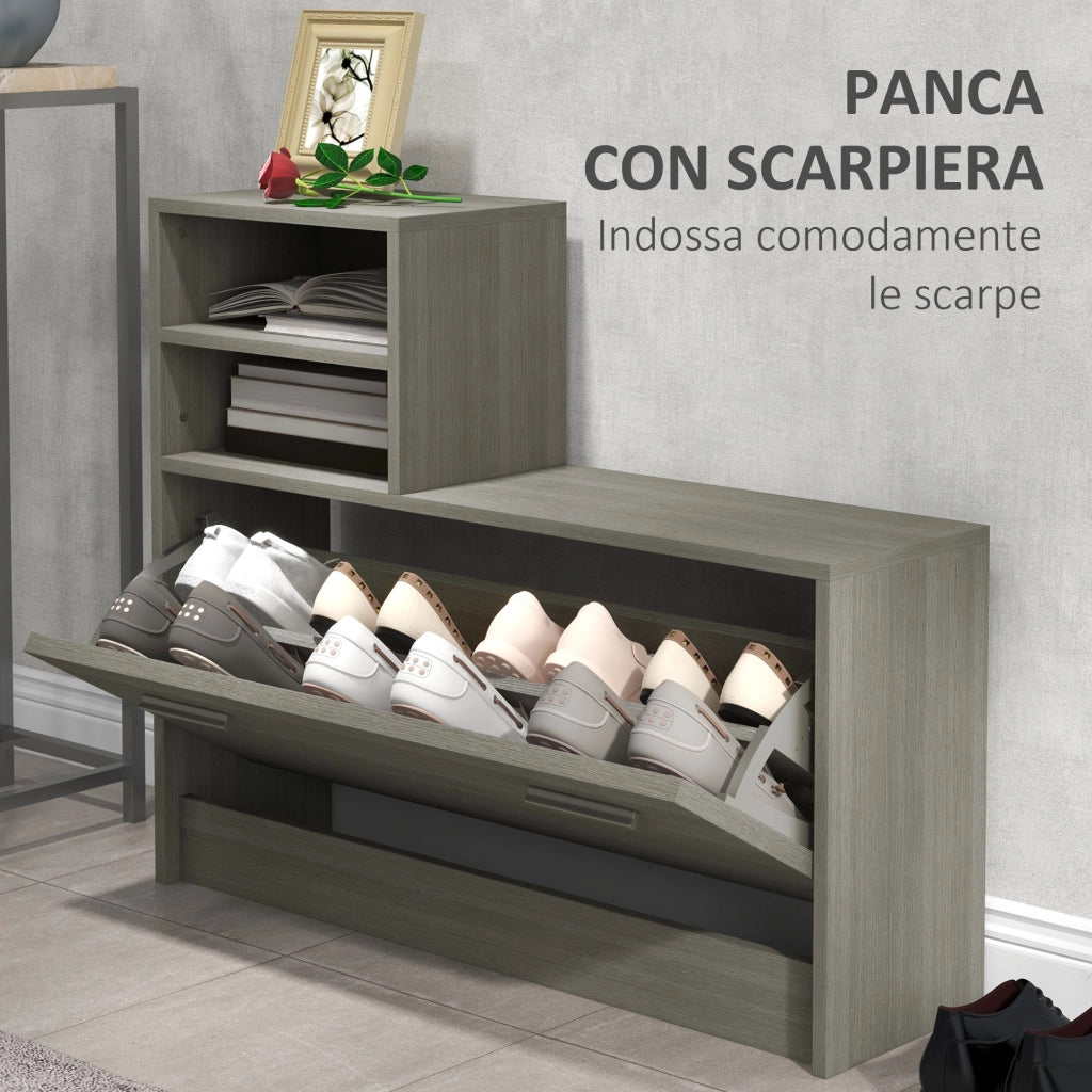 Set Mobili da Ingresso con Appendiabiti, Specchio, Panca e Scarpiera ¨C Minimal ¨C Grigio