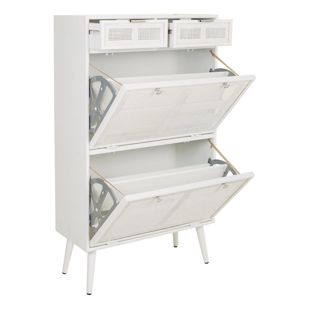 Scarpiera in legno bianco e rete 70x32x120h