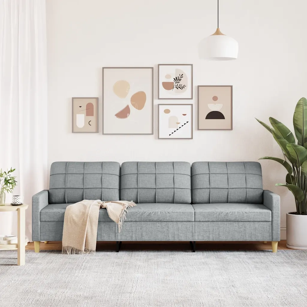 Divano a 3 Posti-Sofa 3 Posti Grigio Chiaro 210 cm in Tessuto