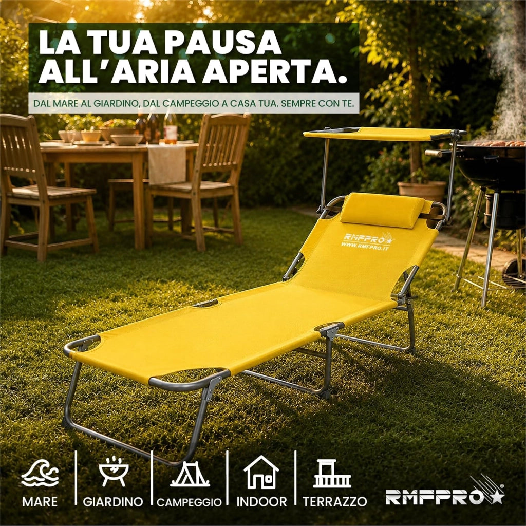 RMF PRO LETTINO PIEGHEVOLE CON PARASOLE GIALLO