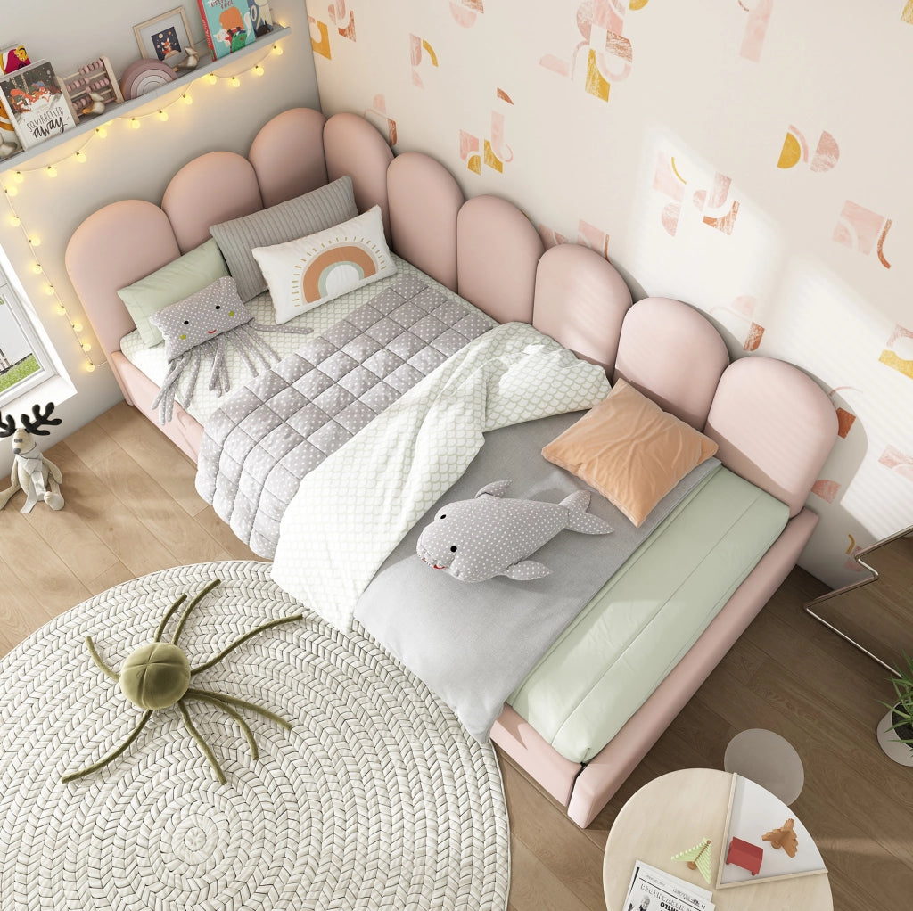 Letto singolo imbottito in velluto con 2 cassetti e rete 90x200 cm, rosa