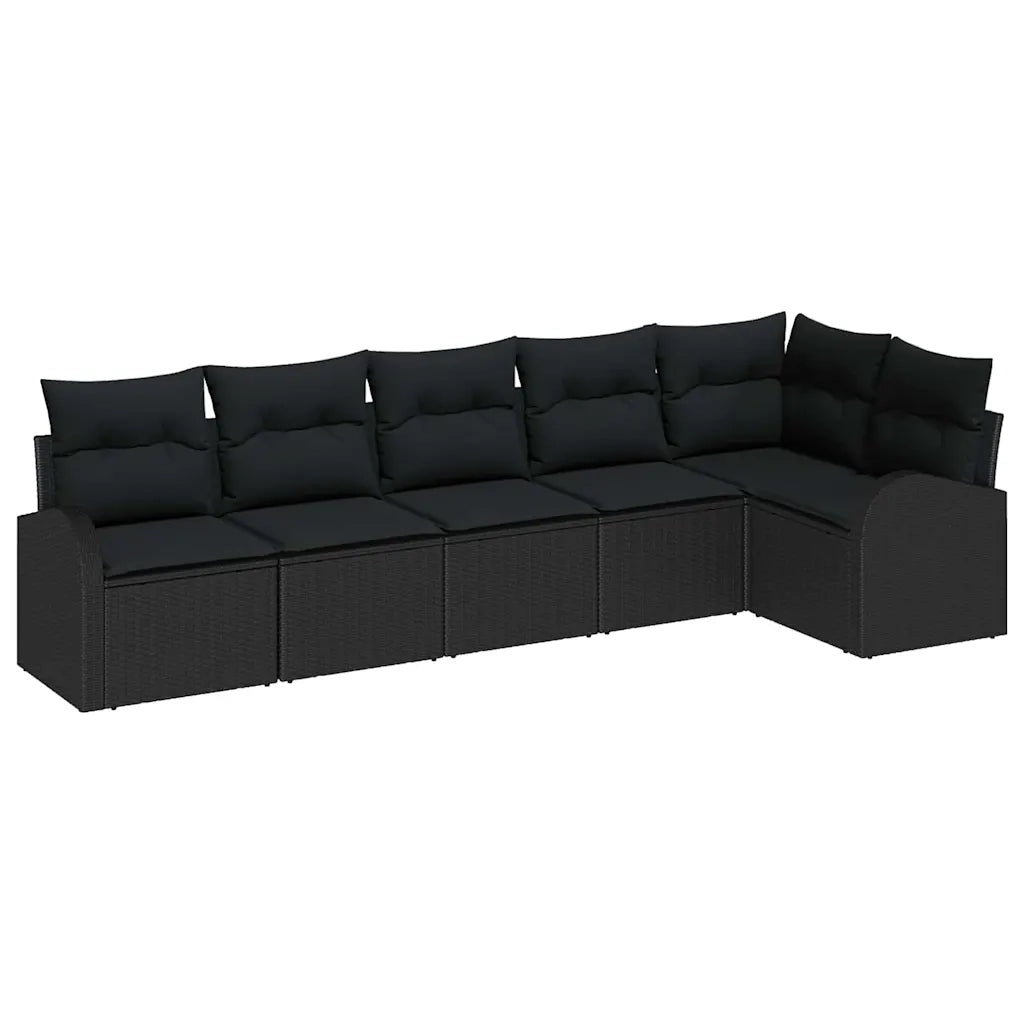 Set Divano da Giardino con cuscino 6 pcs Nero Poly Rattan 3346063