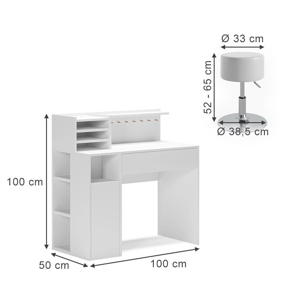 Vicco Scrivania Bianco 2 parti, con sgabello