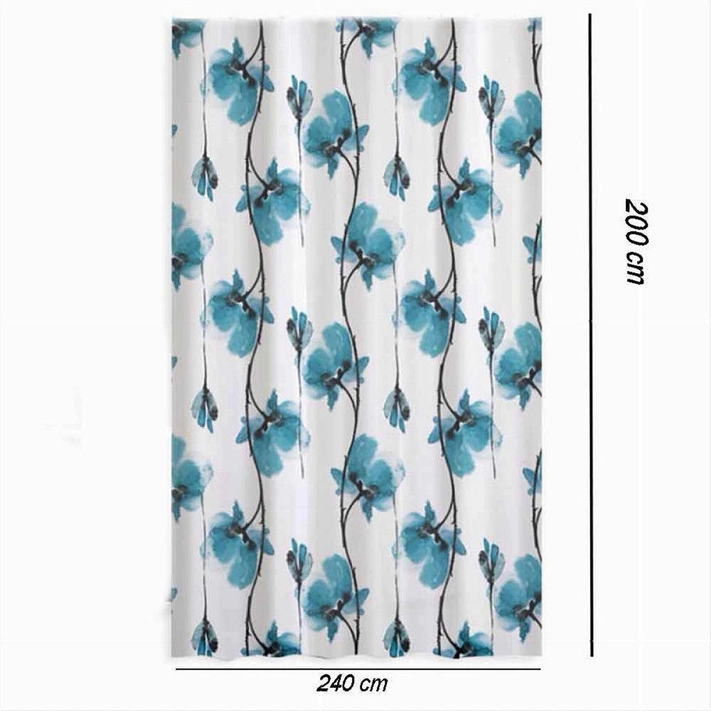 Trade Shop - Tenda Doccia Vasca Impermeabile 12 Ganci Decorazione Fiori Blu 240 X 200cm 79225 -