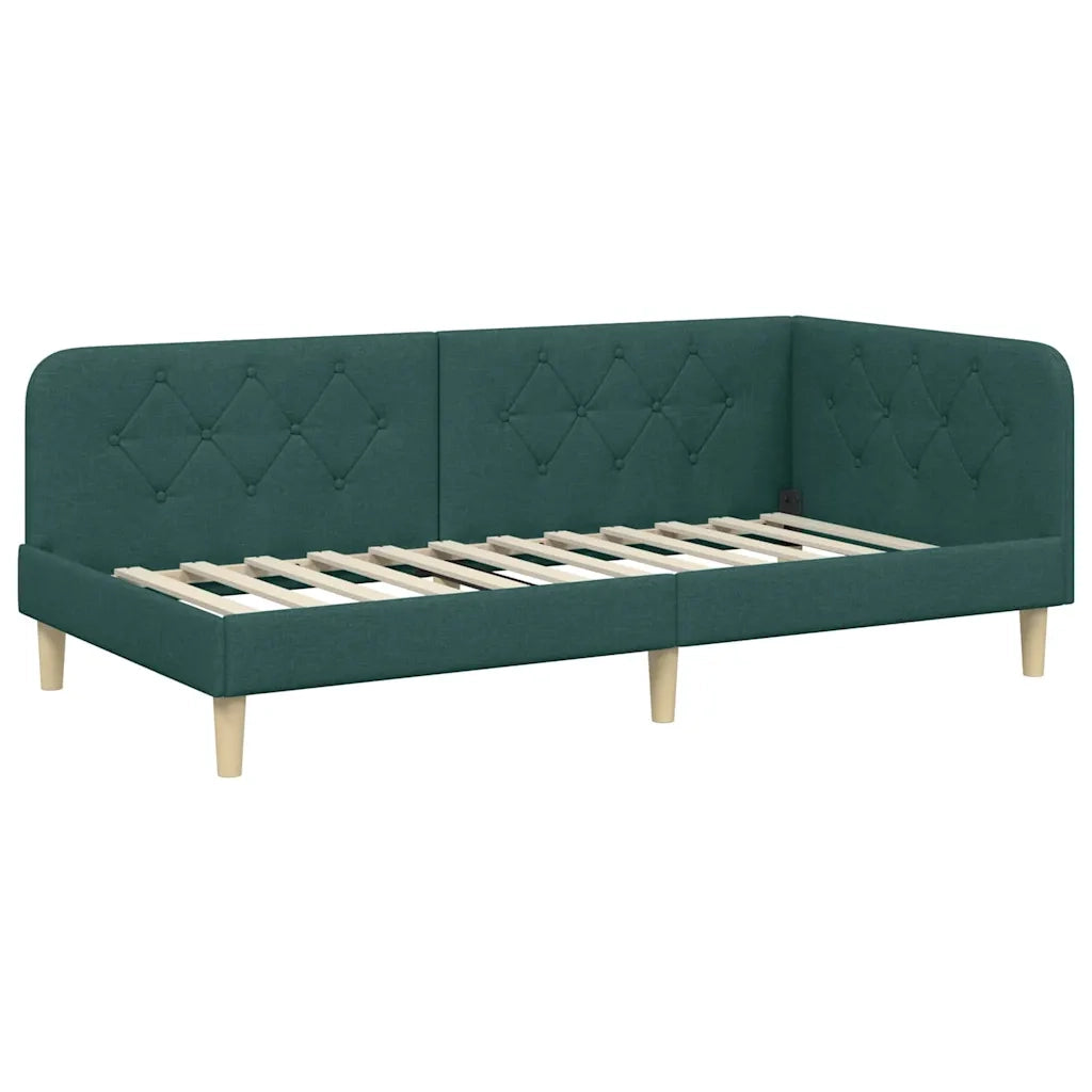 Cornice del letto ad angolo Verde Scuro 90 x 190 cm Tessuto