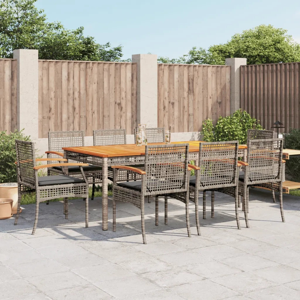 Set da Pranzo da Giardino 9 pz con Cuscini in Polyrattan Grigio 3213574