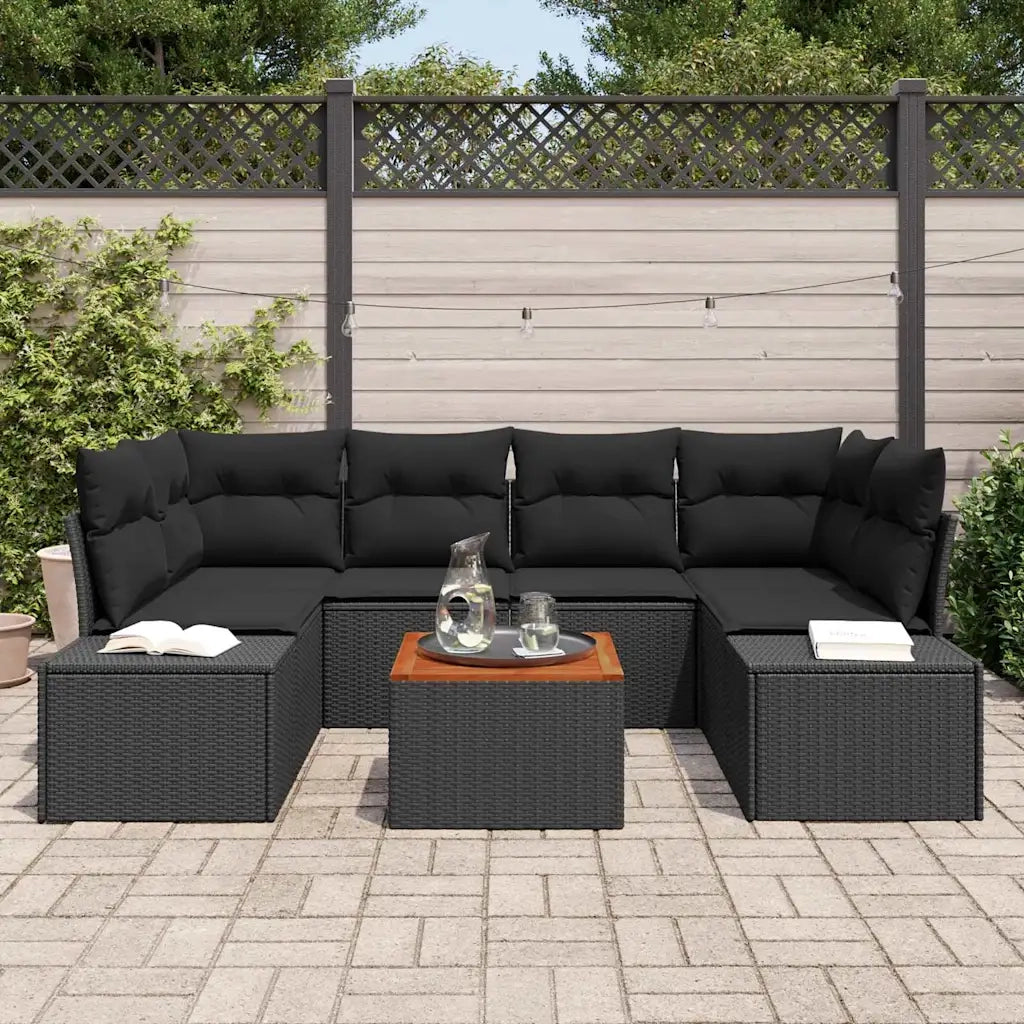 Set Divano da Giardino con archiviazione 7 pcs Nero polyrattan