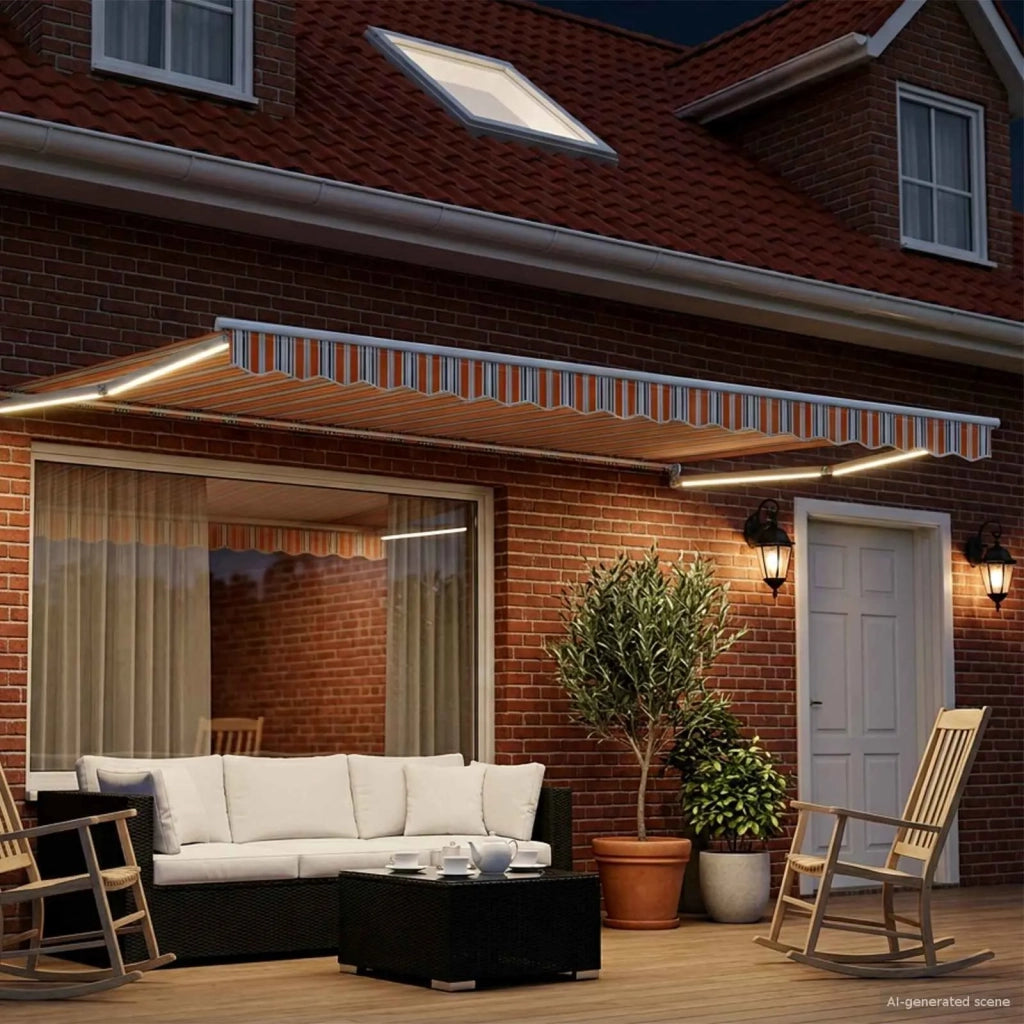 Tenda retrattile manuale con LED Blu, Arancione, Bianco 4 × 3 m 3419294