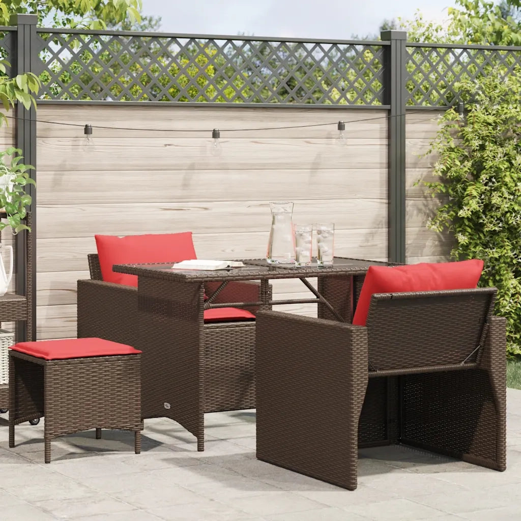 Set Divano da Giardino 4 pz con Cuscini Marrone in Polyrattan 366366