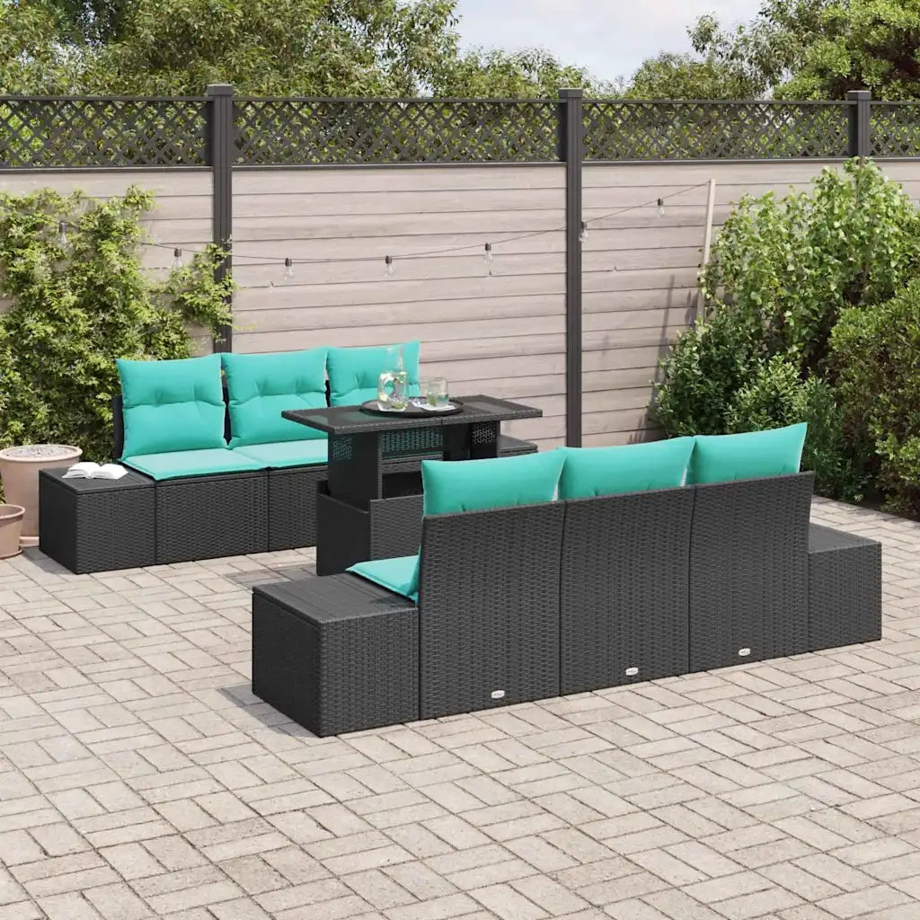 Set Divano da Giardino 7 pz 6-Numero di posti Nero e Turchese 3357849