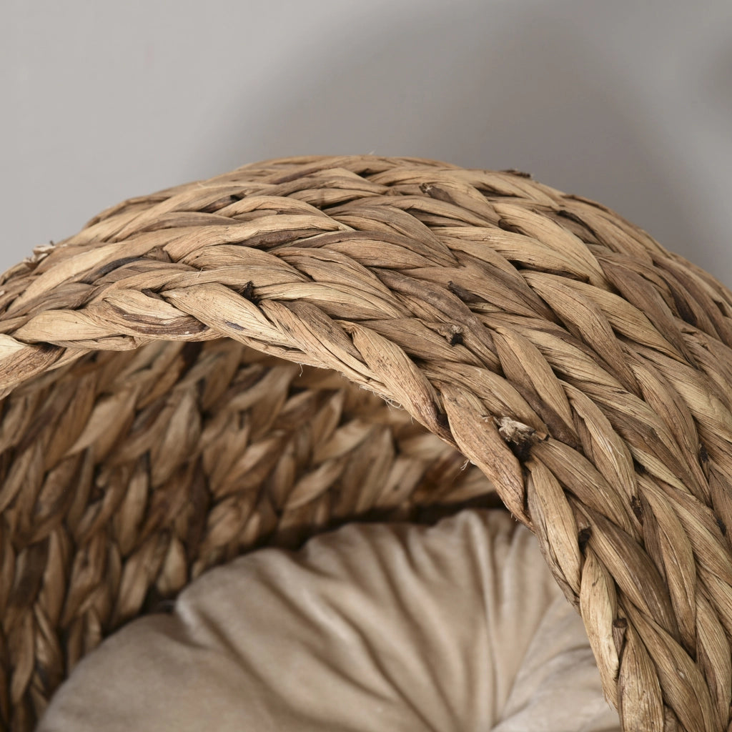 Letto per Gatti in Rattan con Cuscino ¨C Minimal ¨C Marrone 50x42x60 cm