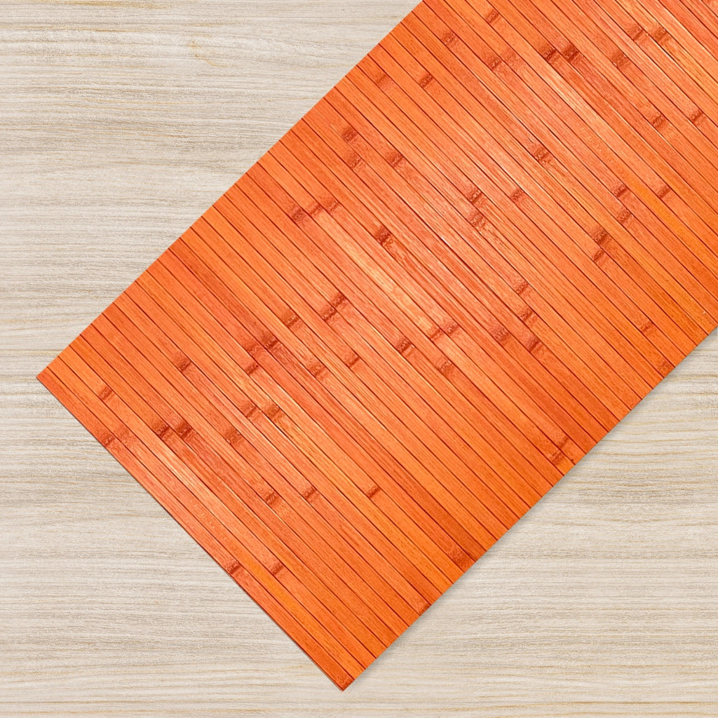 Tappeto Passatoia In Vero Bamboo Tappeto Cucina Ingresso In Legno Antiscivolo Aderente Lavabile E Antimacchia Tagliabile  - Arancione - 50x150 cm