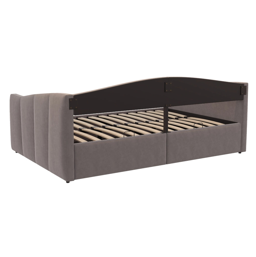 Letto imbottito 140x200 cm con contenitore idraulico e rete a doghe