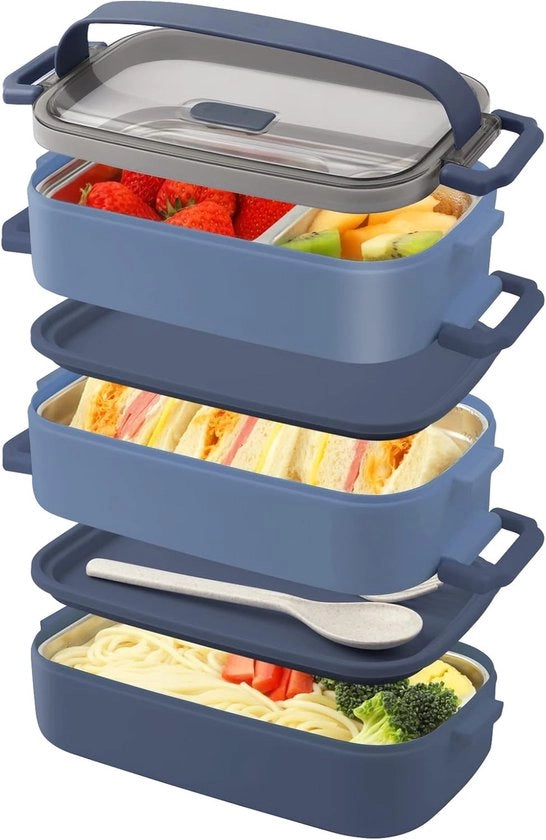Borsa da Picnic 3 Strati - Bento Box 2200ml - Senza Lek e BPA - Blu