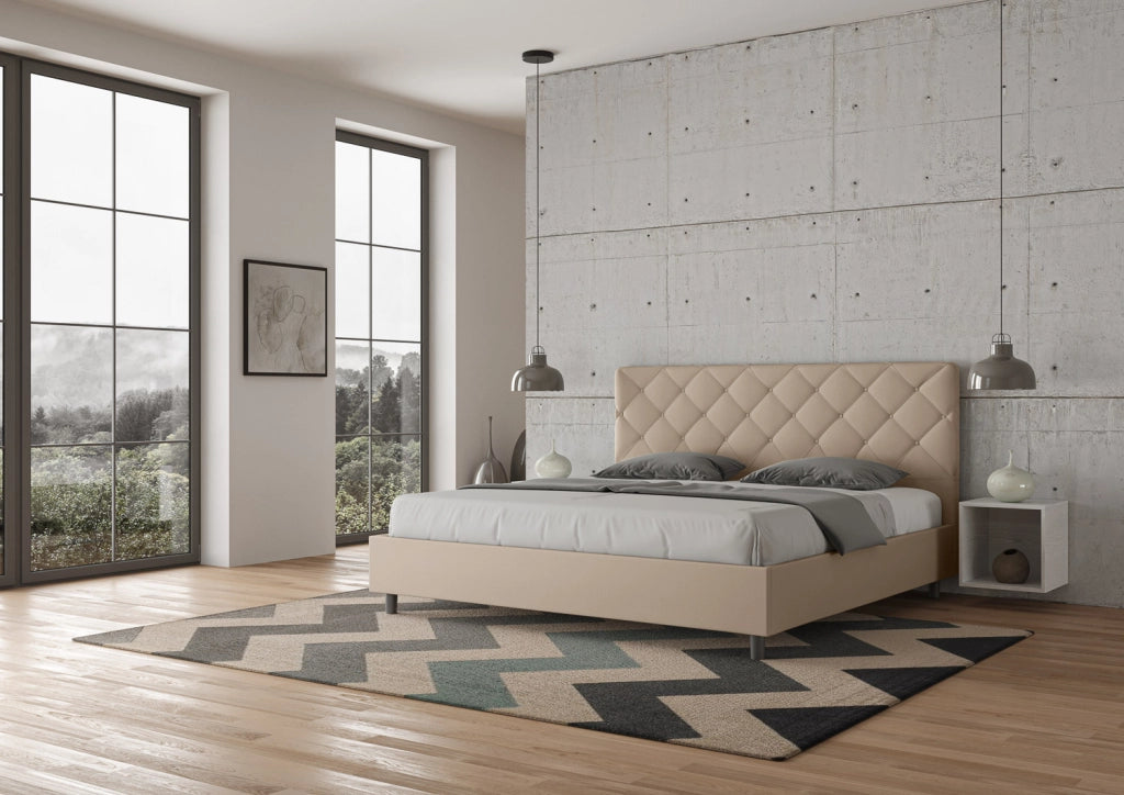 BS COM Letto matrimoniale king size con rete imbottito 190x190 similpelle tortora