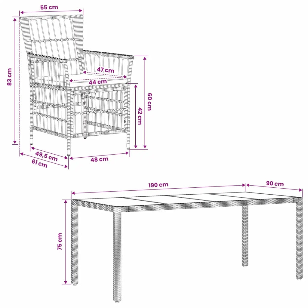 Set da pranzo per esterni 9 pz Nero polyrattan 3448941