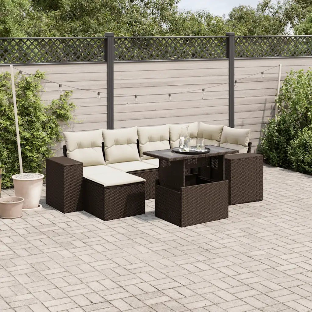 Set Divani da Giardino 7 pz con Cuscini Marrone in Polyrattan 3269313