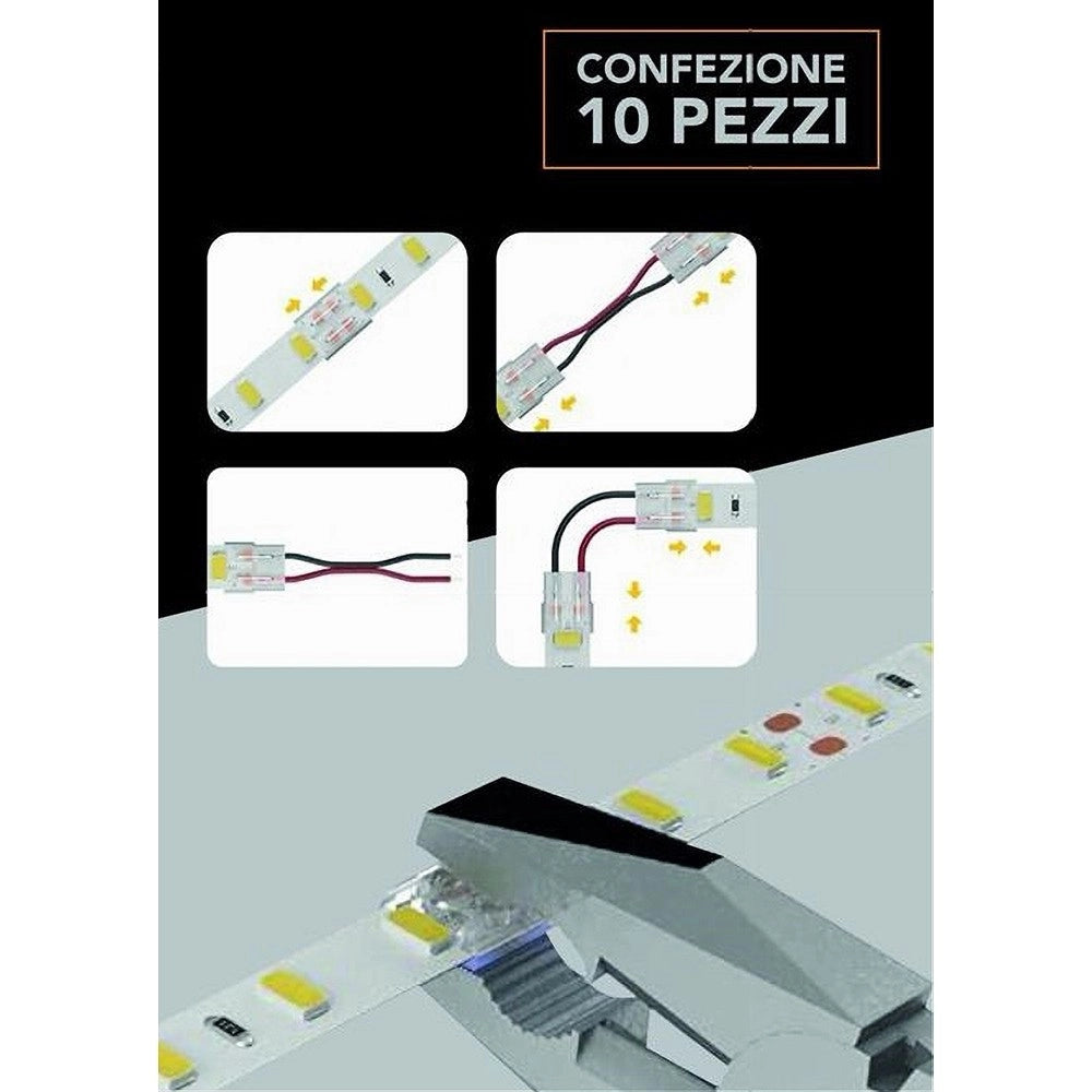 Trade Shop - Kit 10pz Connettore Trasparente Lineare Striscia Led Monocolore 2pin 10mm Cn10-d -