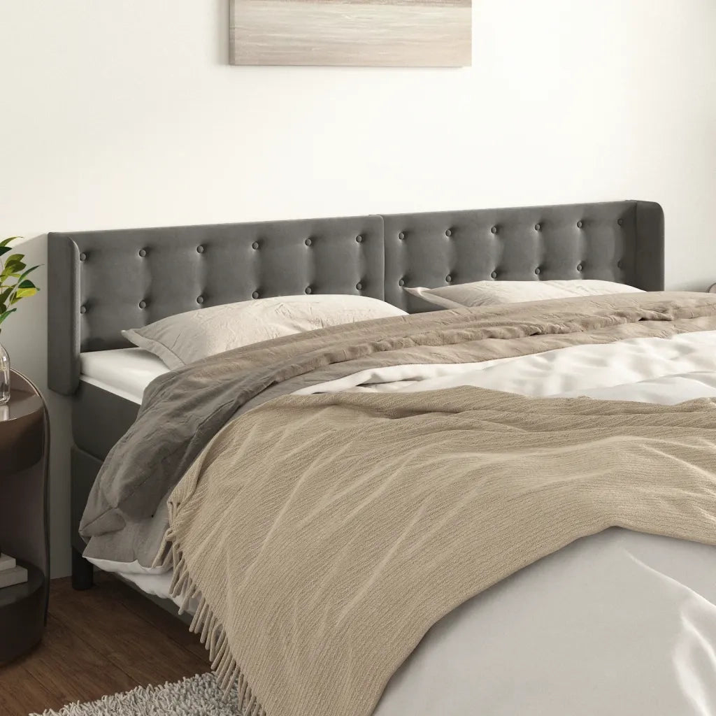 Testiera | Testata ad Orecchio Grigio Scuro 203x16x78/88 cm in Velluto