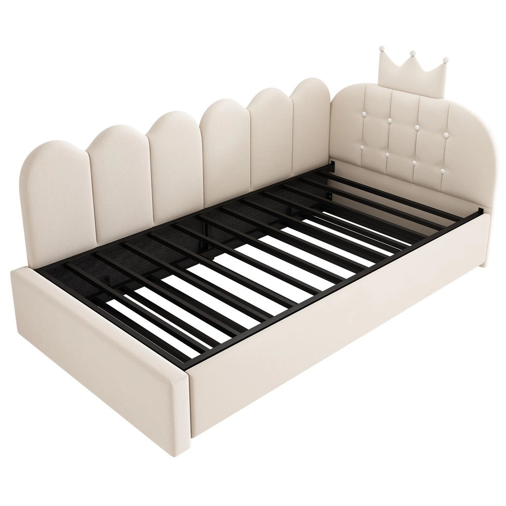 Divano letto estraibile - Zephmum- 90x200 cm- L-Form- Velluto- Beige- Design corona e griglia