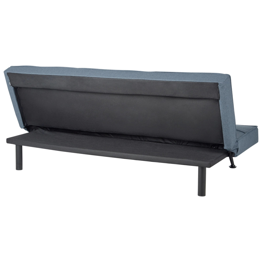 Divano Letto Blu 3 Posti Imbottito Trapuntato Gambe In Metallo Click Clack