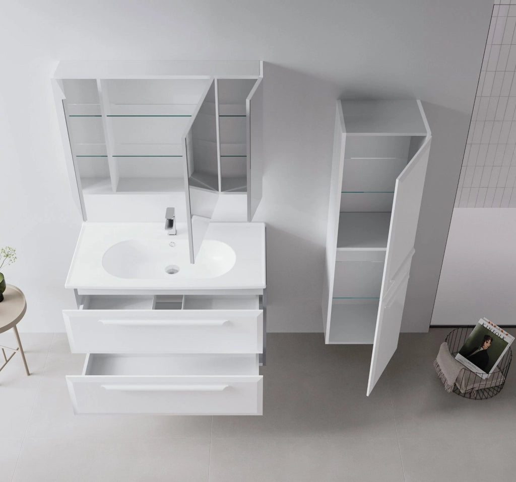 Mobile da bagno con specchio "Nuvola 100 v2" - 97 x 16 x 66 cm - Bianco
