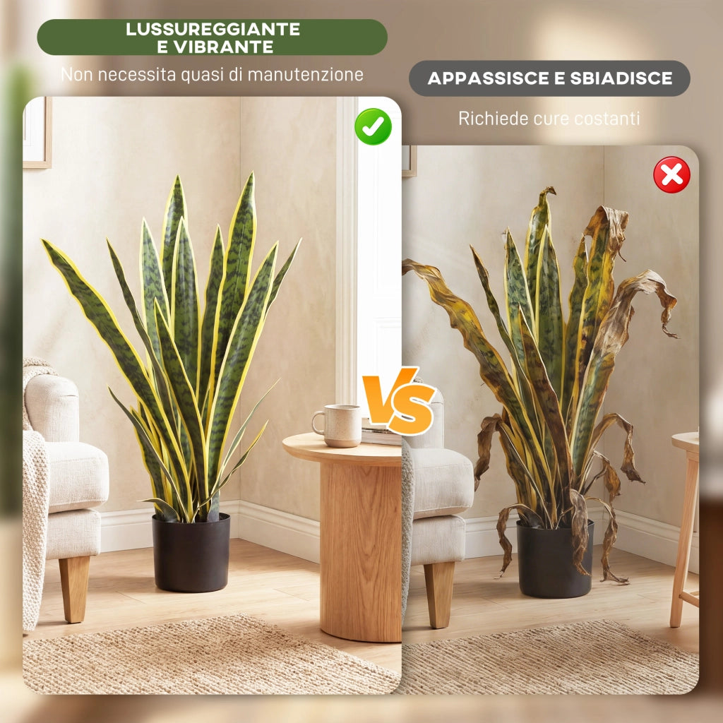 Pianta Finta Sanseveria Artificiale Realistica con Vaso ¨C Minimal ¨C Verde e Giallo ?15x80cm