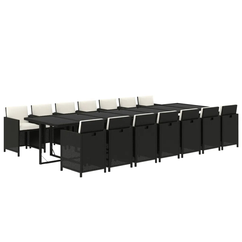 Set Pranzo da Giardino 15 pz con Cuscini in Polyrattan Nero 3095638