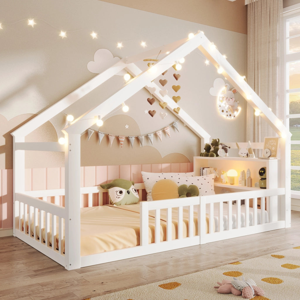 LETTO per bambini a casetta con sponde 90x190 cm in legno bianco