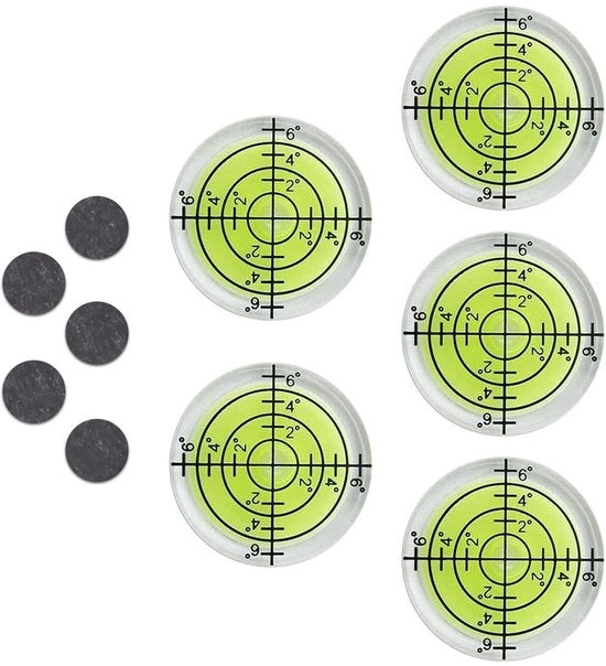 Livello Acqua Preciso - 5 Pezzi Ø 32 mm - Livello Acqua Preciso - Magnetismo Autoadesivo - Peso Leggero - Formato Pratico - Livello Acqua