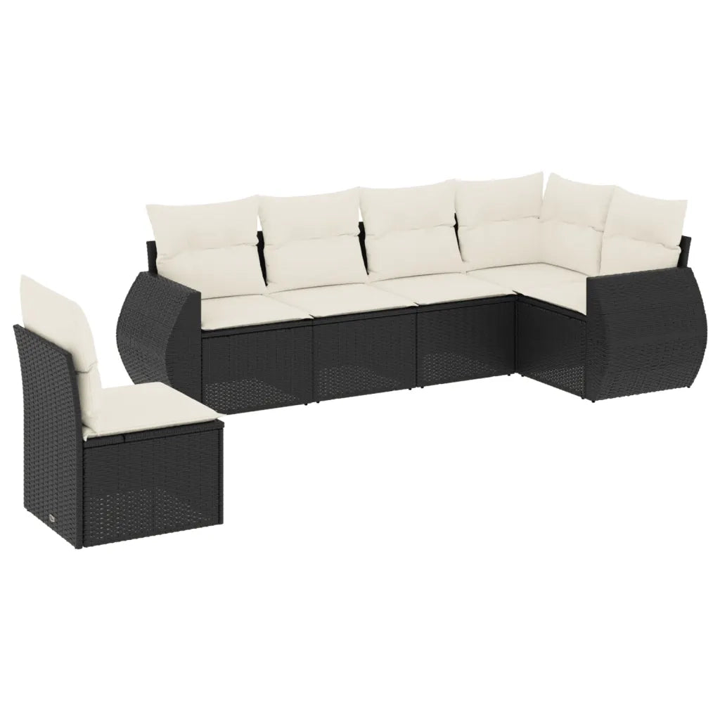 Set Divano da Giardino 6 pz con Cuscini Nero in Polyrattan