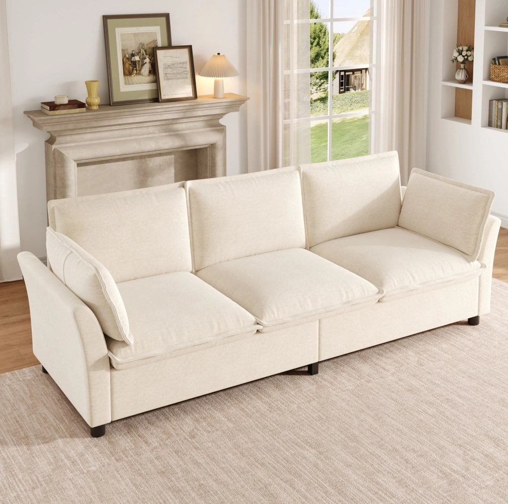 Divano modulare 3 posti in chenille; 220 x 81 x 87 cm; beige