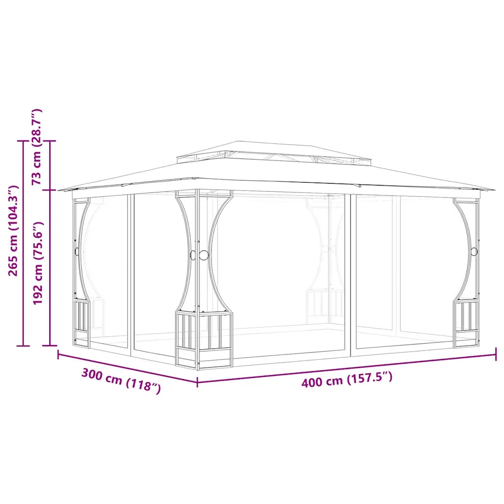 Gazebo | Pergolato con Rete 300x400x265 cm Antracite