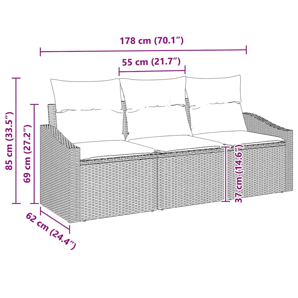 Set di divani con cuscino 3 pcs Beige polyrattan 3346581