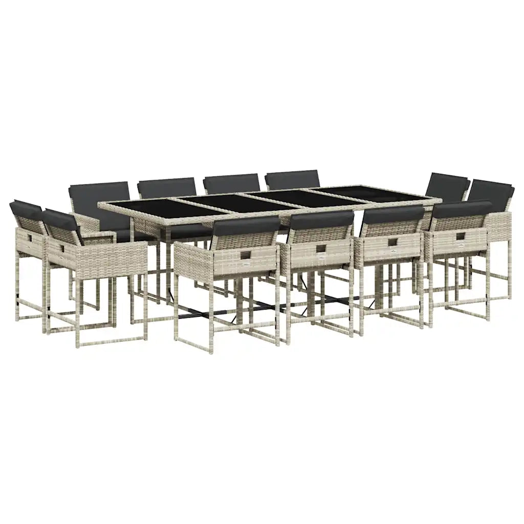 Set da Pranzo da Giardino 13pz con Cuscini Grigio in Polyrattan 3278170