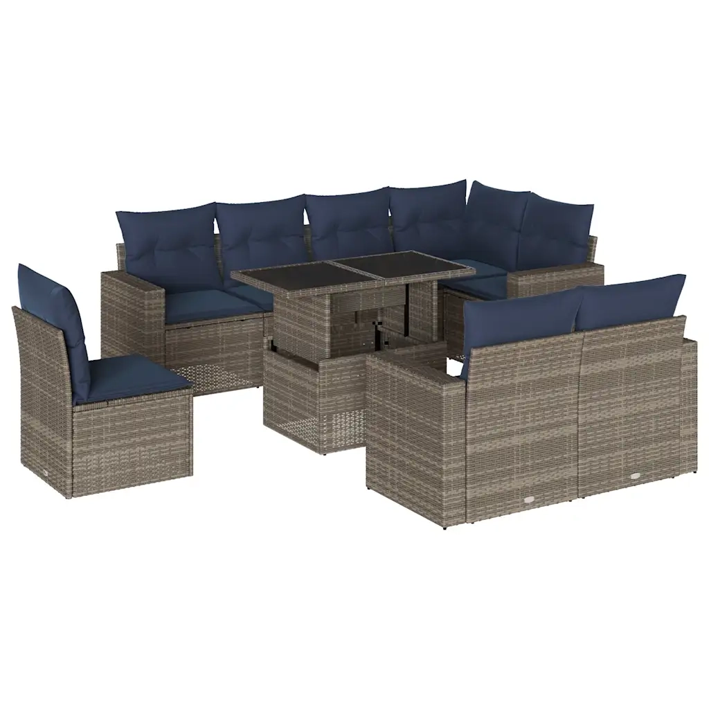 Set Divani da Giardino 9 pz con Cuscini Grigio in Polyrattan 3267411