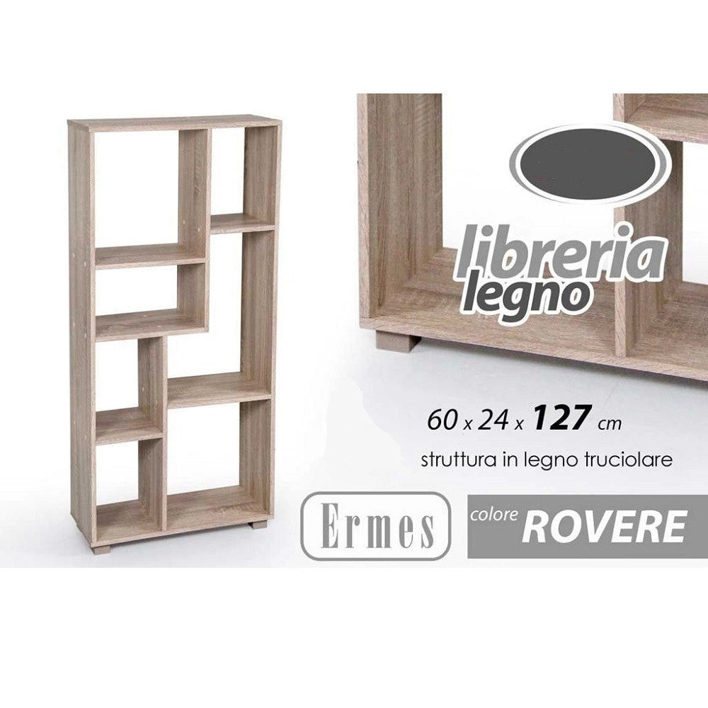Trade Shop - Libreria Design Moderna Scaffale 7 Ripiani Rovere Casa Uffici 127x60x24cm 750878 -