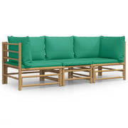 Set Salotto da Giardino 3pz | Set di Mobili da Esterno con Cuscini Verdi Bamb¨´