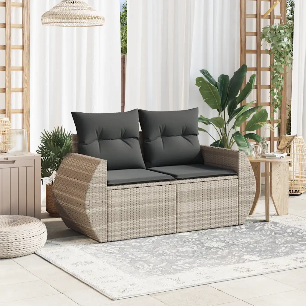 Divano da Giardino con Cuscini 2 Posti Grigio Chiaro Polyrattan 366186