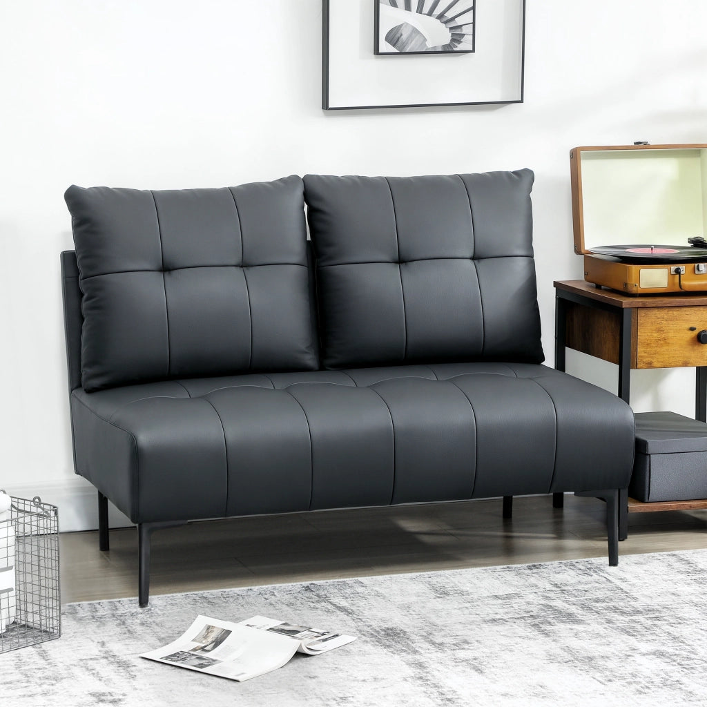 Divano 2 Posti Trapuntato ¨C Minimal ¨C Similpelle Nero 115x73x83