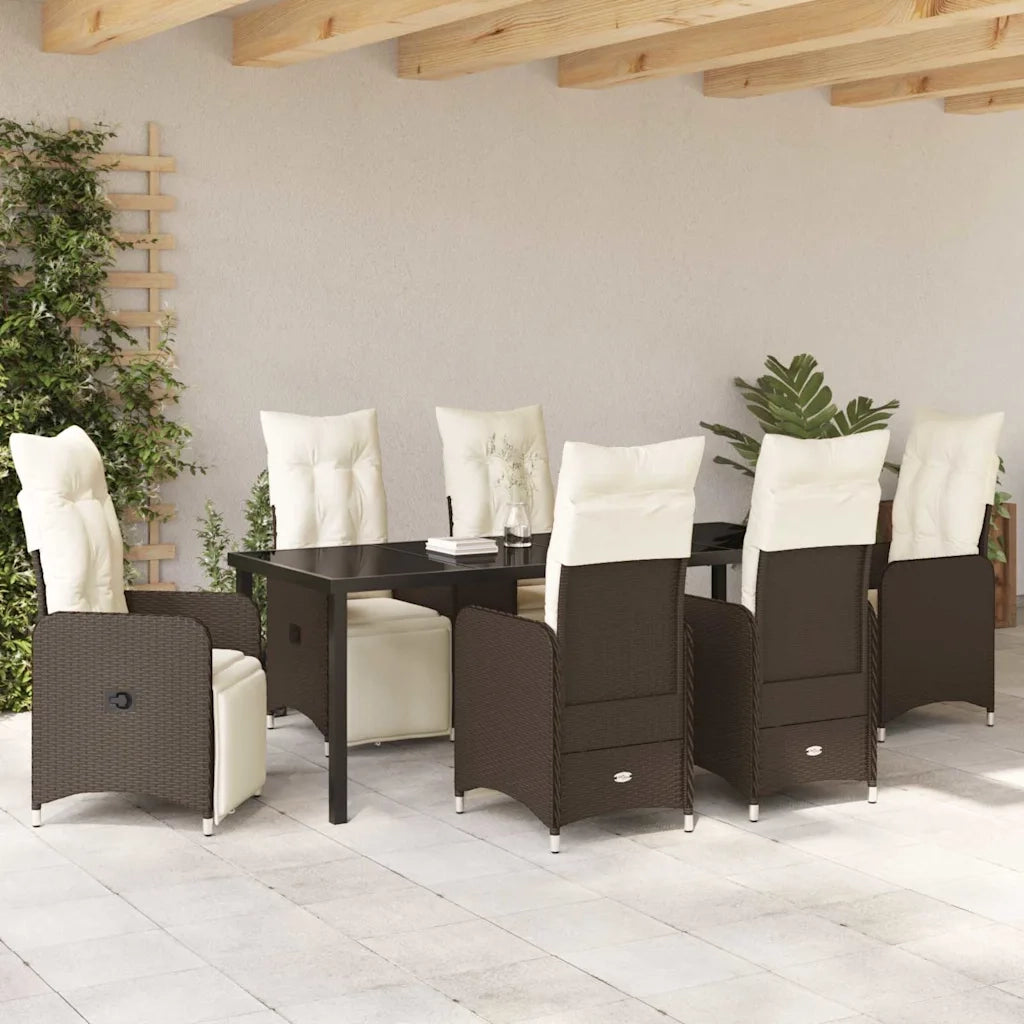 Set da Pranzo per Giardino con cuscino 7 pcs Marrone polyrattan 3379672