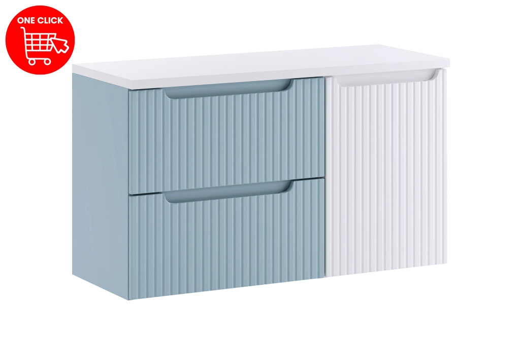 Set mobili bagno 100 cm con piano e mobile con cesto portabiancheria Nova Denim 100 cm