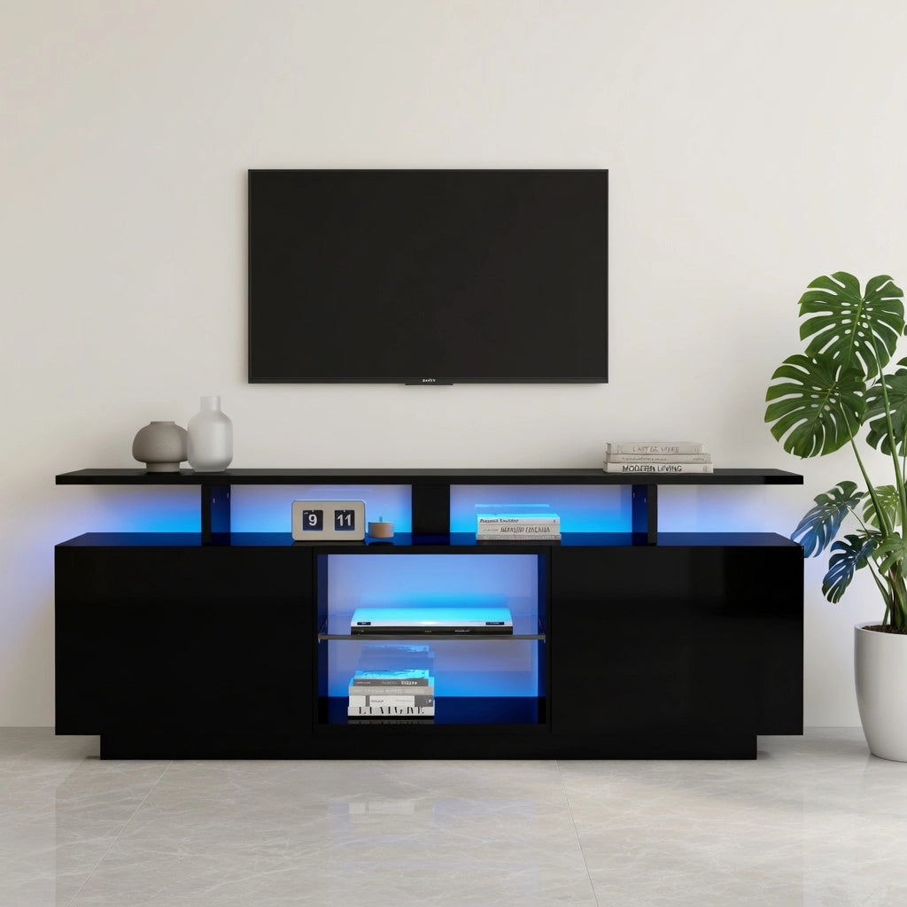 Cassettiera per TV nera in truciolato lunghezza 140 cm